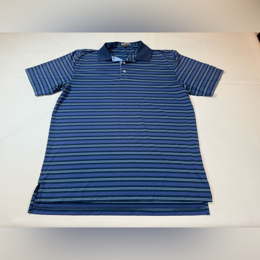 Peter Millar summer comfort polo men large blue embroidered sleeve (bin Q)